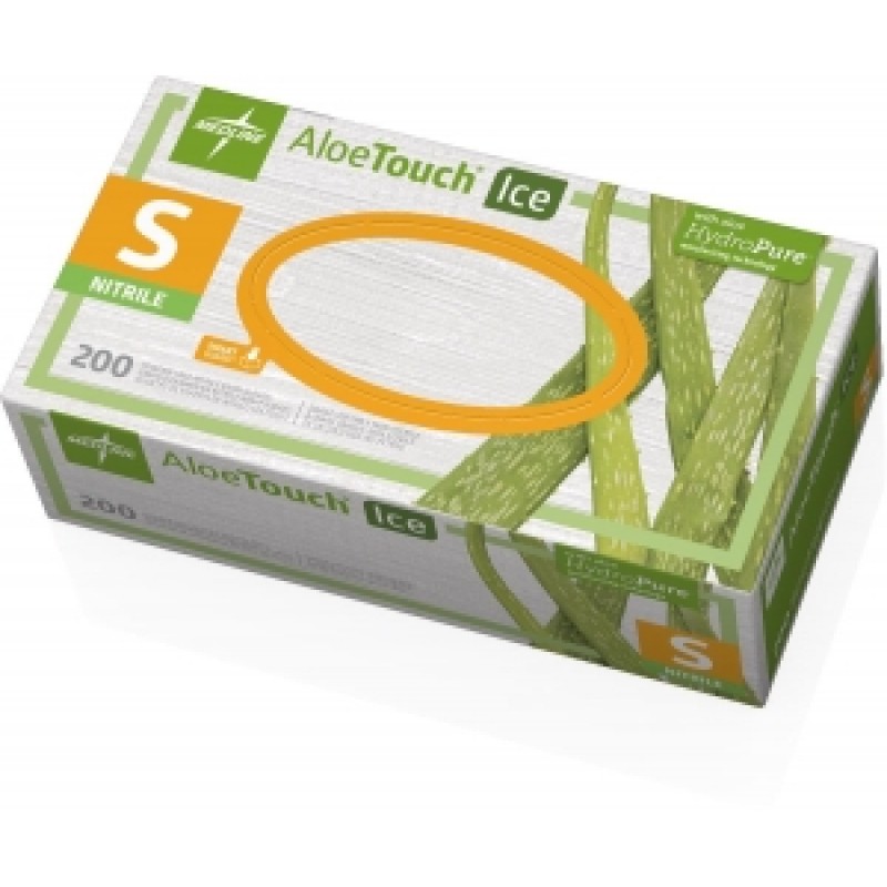 Medline MDS195284, AloeTouch ICE Powder-Free Nitrile Exam Gloves, Size Small, 2000/CS