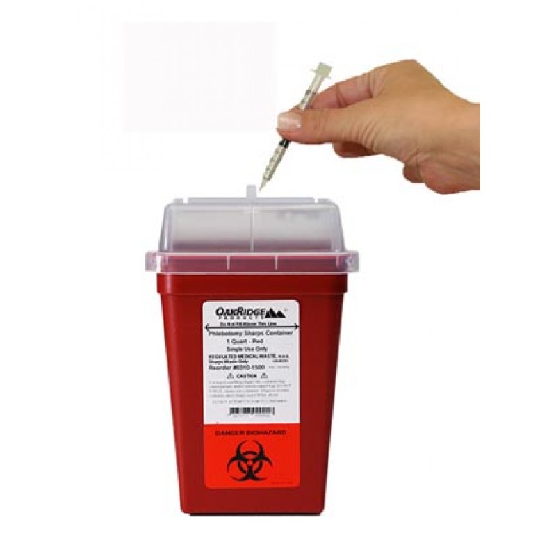 Oak Ridge Products 0310-1500 Sharps Container, 1 Quart, Red Base/ Translucent Slide Lid, Bemis Style, 80/cs