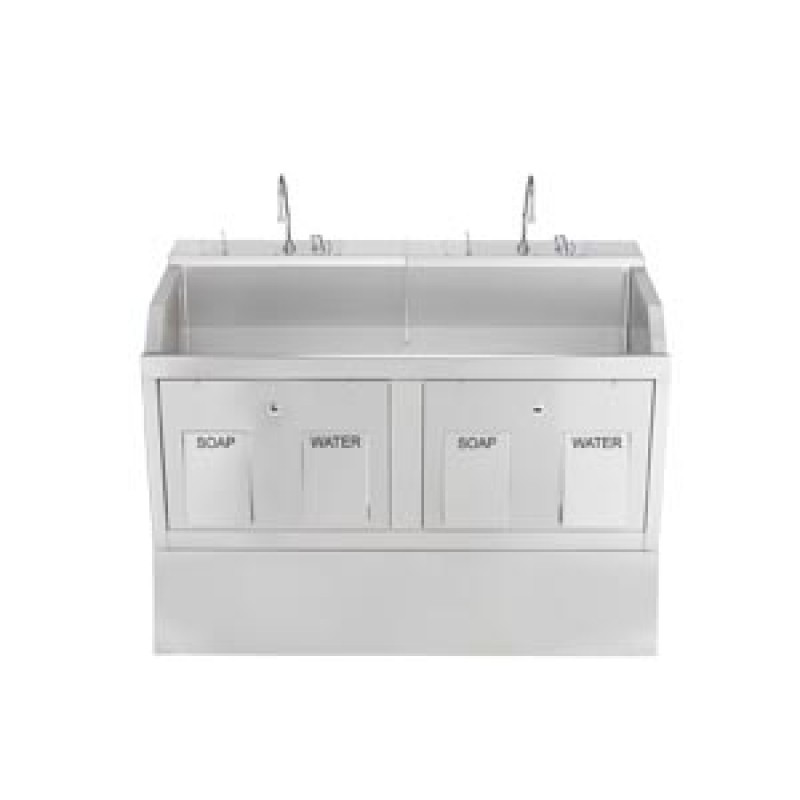 Blickman Industries 1339882P00 Lodi Scrub Sink, (2) Place, Pedestal Mounted, Knee Action Control, Infrared Water Control (DROP SHIP ONLY)