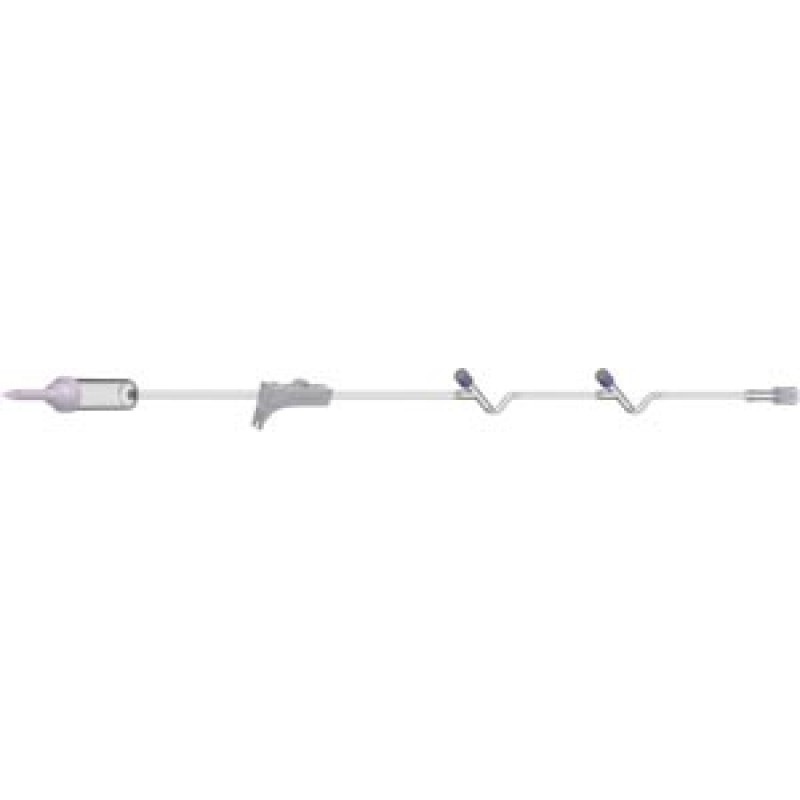 Amsino International, Inc. 159602 IV Admin Set, 15 Drops Per mL, 96" Length, 19 mL Priming Volume, Non-Vented, Roller Clamp, 2 Y Sites, Rotating Male Luer Lock, PE Poly Pouch, 50/cs