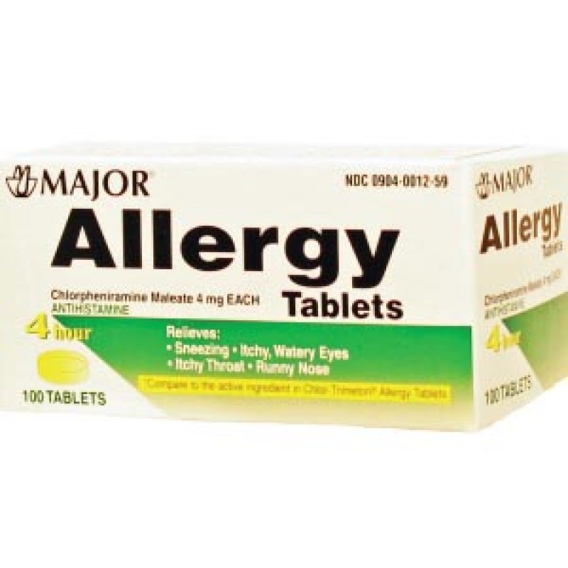 Major Pharmaceuticals 700459 Allergy Tablets, 4mg, 100s, Compare to Chlor-Trimeton® Tabs, NDC# 00904-0012-59