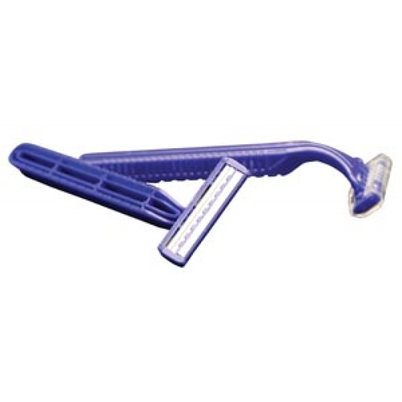 Dukal Corporation DR3879 Grip-n-Glide® Razor, Twin Blade, Lubricating Strip, Blue Plastic Guard, 100/bx, 20 bx/cs