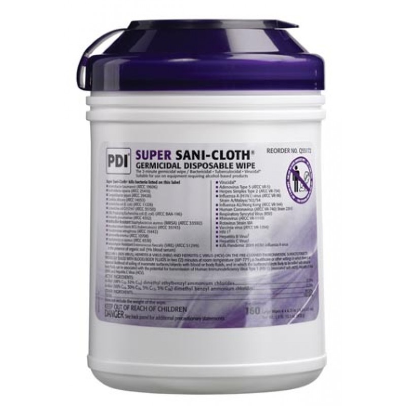 PDI - Professional Disposables, Intl. Q55172 Germicidal Disposable Wipe, Large Canister, 6" x 6¾", 160/canister, 12 canister/cs (30 cs/plt) (091255) (US Only) (Item is considered HAZMAT and cannot ship via Air or to AK, GU, HI, PR, VI) (Products cannot be