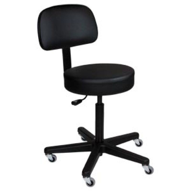 Blickman Industries 1041210325 Pneumatic Exam Stool, Black, (5) Leg, Black Composite Base, Backrest (DROP SHIP ONLY)