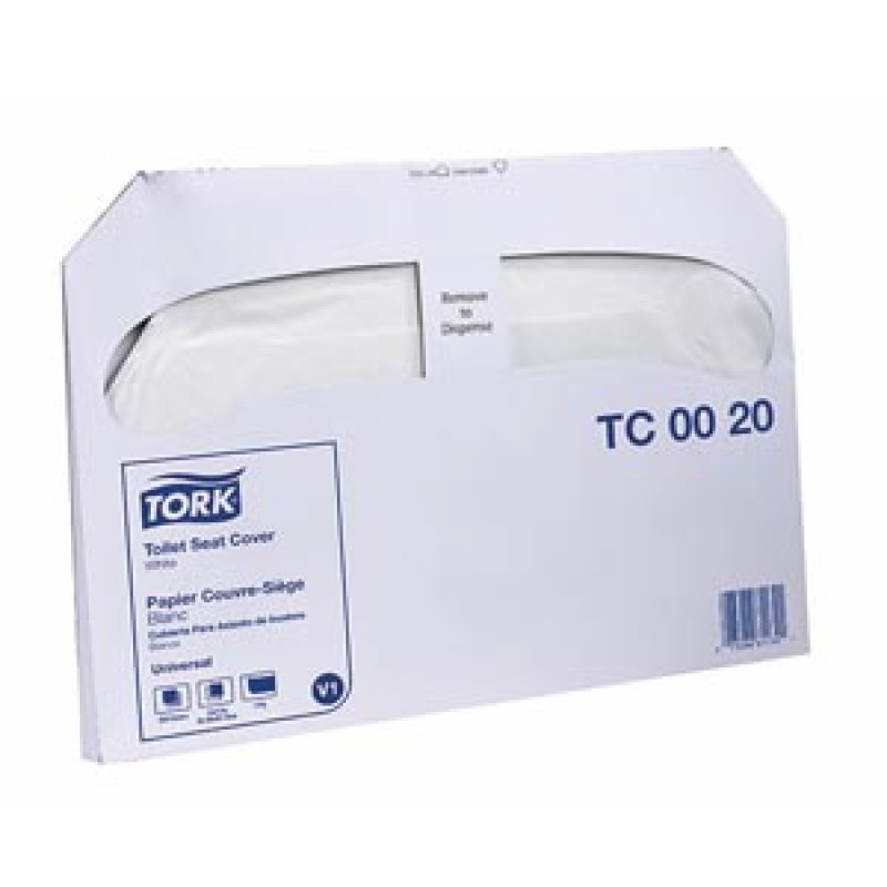 Essity Professional Hygiene North America, LLC TC0020 Toilet Seat Cover, 1/2 Fold, Universal, White, 1-Ply, V1, 14.5" x 9.5", 250/pk, 20 pk/cs (40 cs/plt)