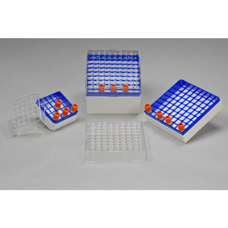 Bel-Art Cryo-Safe Polycarbonate Cryobox, 9x9 Layout, Holds 5.0 mL Vials, White