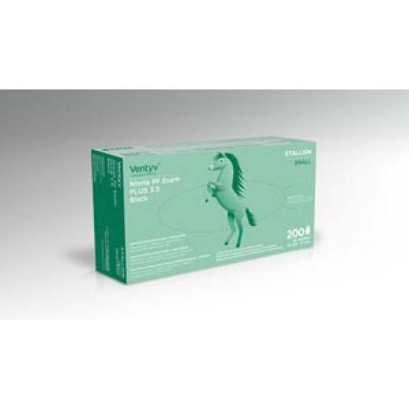 Ventyv 10334107 Glove, Exam, Nitrile, Powder-Free (PF), Polymer Coated, Textured Finger Tip, Chemotherapy Tested, Black, Small, 200/bx, 10 bx/cs (Continental US Only)