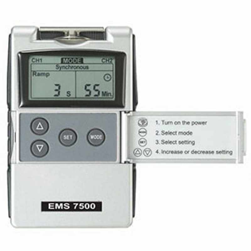 Compass Health DE7502 EMS 7500 Digital Device, Patient Compliance Meter, Three Modes, Rubber Side Railings, System Includes the Following: Device, Lead Wires, Four Self-Adhesive Reusable Electrodes, 9-Volt Battery, Hard Plastic Carrying Case and Instructi
