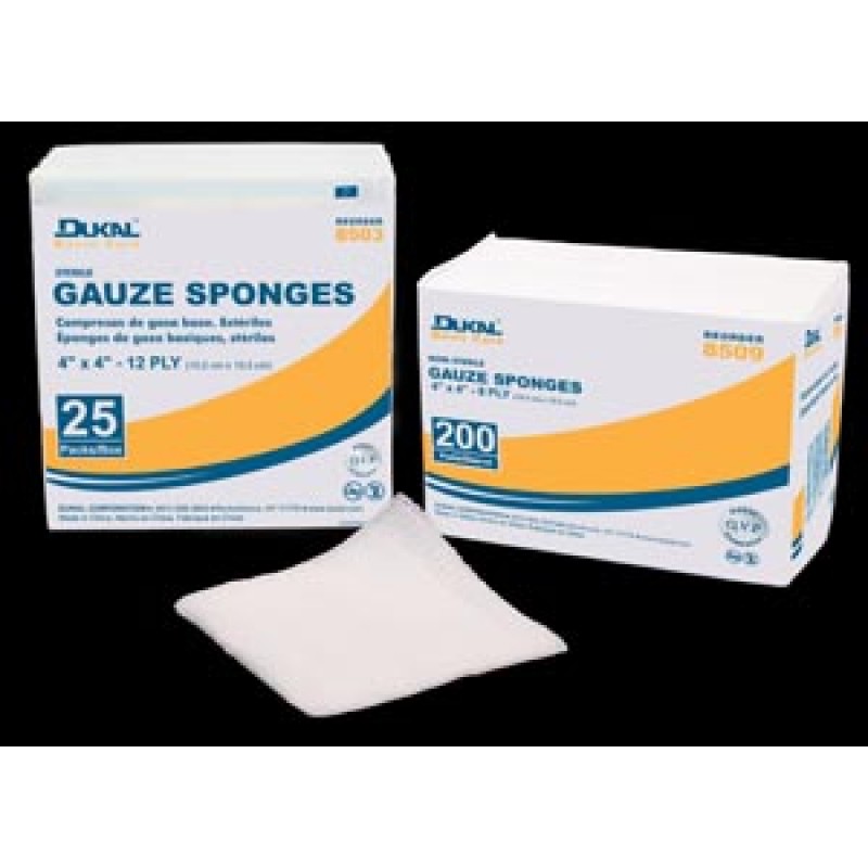 Dukal Corporation 8503 Gauze Sponge, 4" x 4", Sterile, 12-Ply, 2/pk, 25 pk/bx, 24 bx/cs (40 cs/plt)