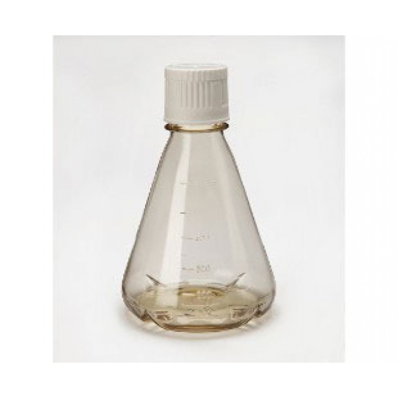 Cell culture shaker flask, 500ml, baffled bottom, PC, White Duocap, clear, sterile, 12 pcs./rack