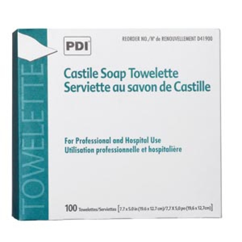 PDI - Professional Disposables, Intl. D41900 Castile Soap Towelette, 2% Coconut Oil, 1/pk, 100 pk/bx, 10 bx/cs (63 cs/plt) (US Only) (Products cannot be sold on Amazon.com or any other 3rd party site) (Item on Manufacturer Backorder - Inventory Limited wh