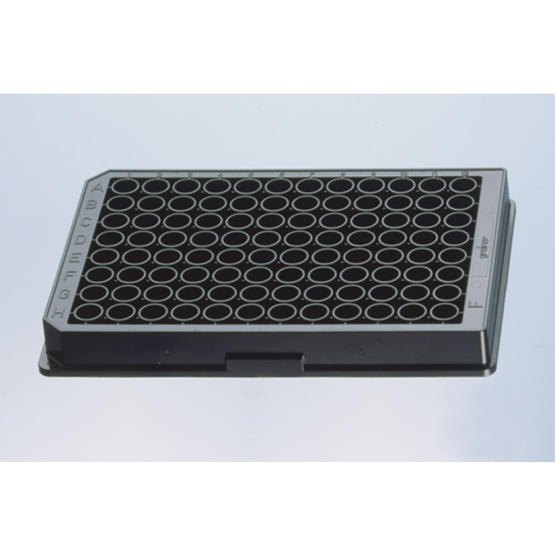 96W SensoPlate™, PS, Sterile, Flat Bottom, Chimney Style, Black/Glass, w/Lid