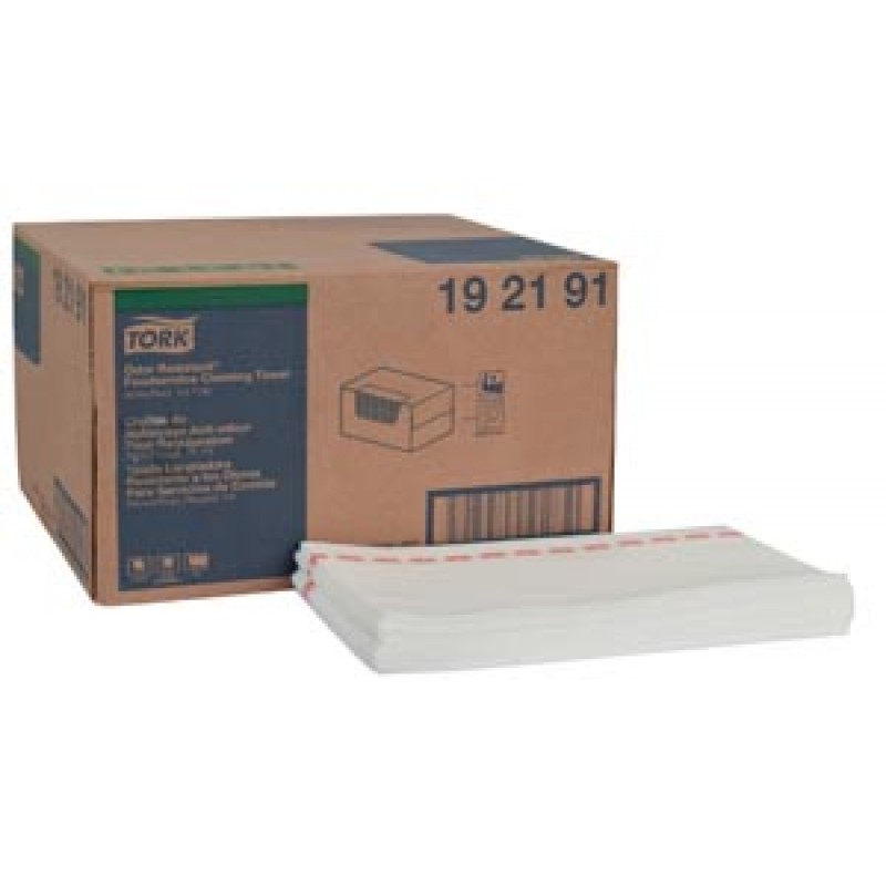 Essity Professional Hygiene North America, LLC 192191 Cleaning Towel, Odor Resistant, 1-Ply, White/ Red, 13" x 24", 150 sht/bx, 1 bx/cs (144 cs/plt)