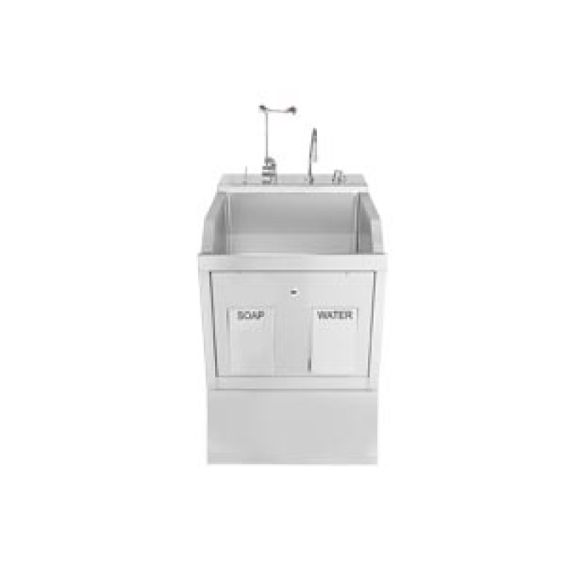 Blickman Industries 1339881PED Lodi Scrub Sink, (1) Place, Pedestal Mounted, Knee Action Control, Soap Dispenser, Infrared Water Control, Eyewash, Digital Timer (DROP SHIP ONLY)