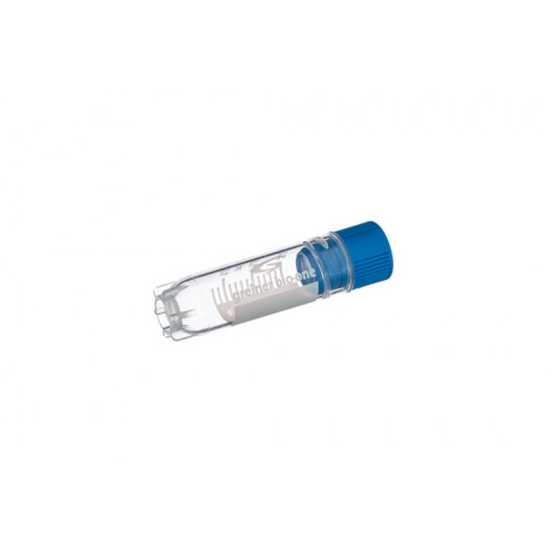 2 mL Cryo.s Tube, PP, Sterile, Internal Thread Blue Cap, ID Field, Starfoot Base, Round Bottom, 150 White Cap Inserts per CS