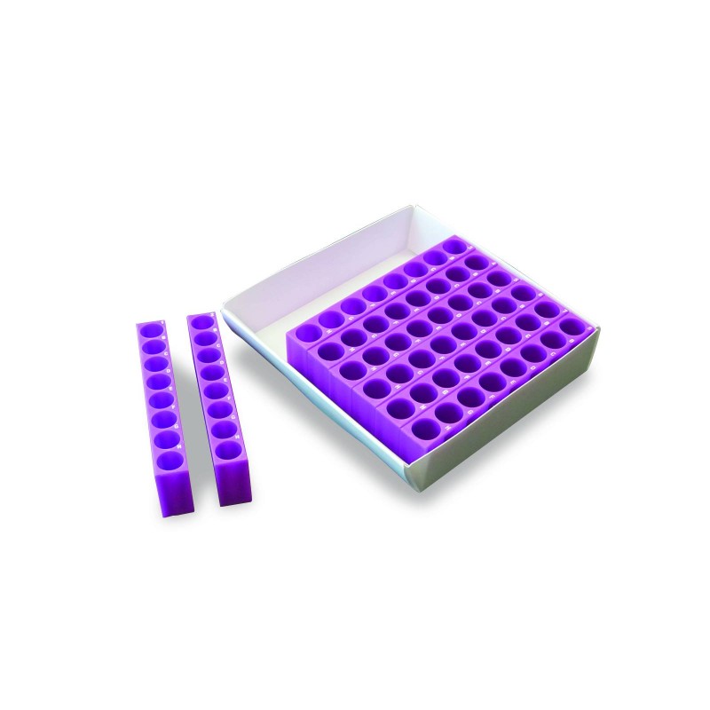Heathrow Scientific TracRack®, 64-Well, Fits 1.5 and 2.0 mL Tubes, Purple