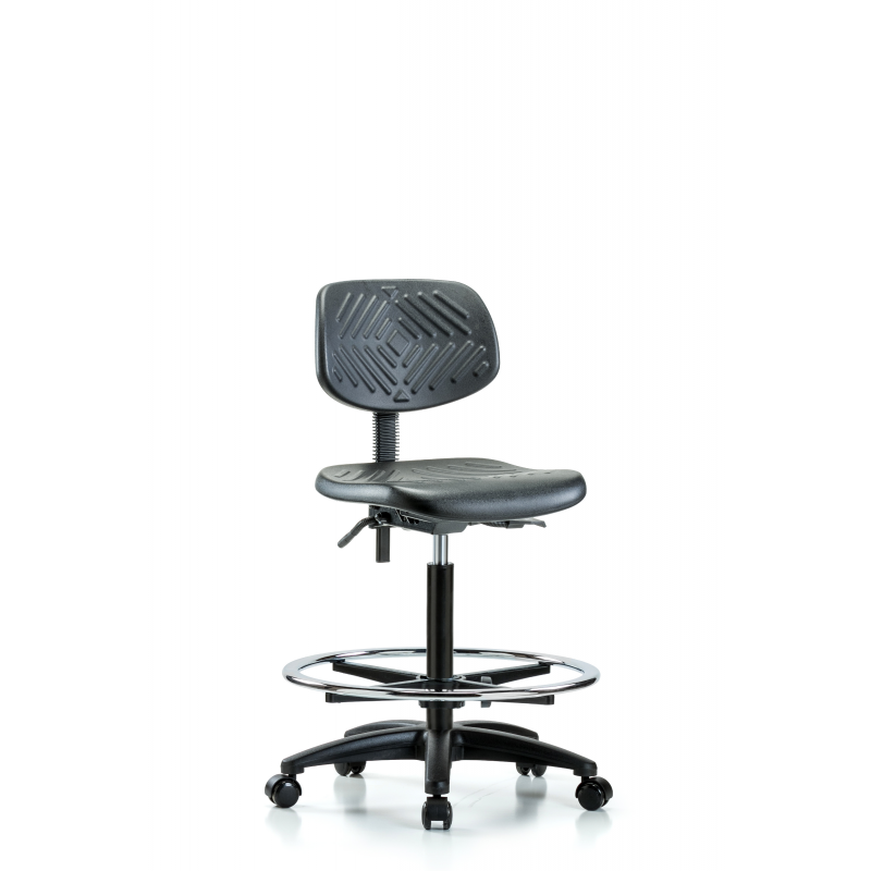 PHBCH-RG-T0-A0-CF-RC ECom Polyurethane Office Chair for High Bench Height, Chrome Foot Ring, Casters, No Seat Tilt, No Arms