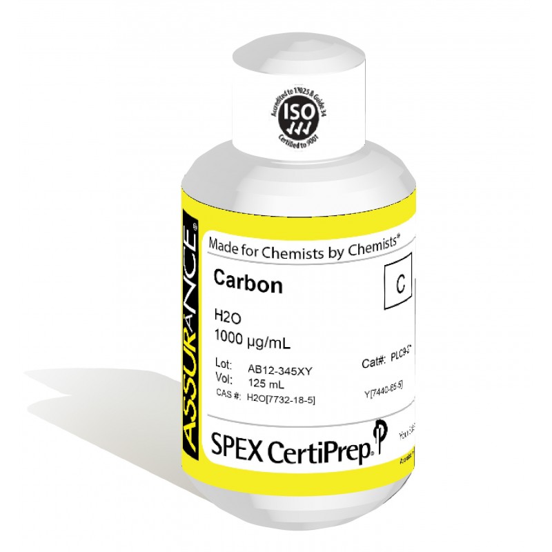 Assurance Grade Carbon for AA and ICP, 1,000 ug/mL (1,000 PPM), 125 mL, in H2O, SPEX Certiprep, PLC9-2Y