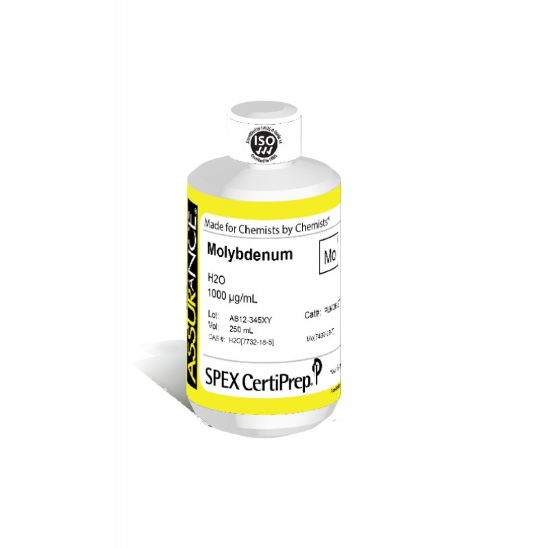 Assurance Grade Molybdenum for AA and ICP, 1,000 ug/mL (1,000 PPM), 250 mL, in H2O, SPEX Certiprep, PLMO9-2T