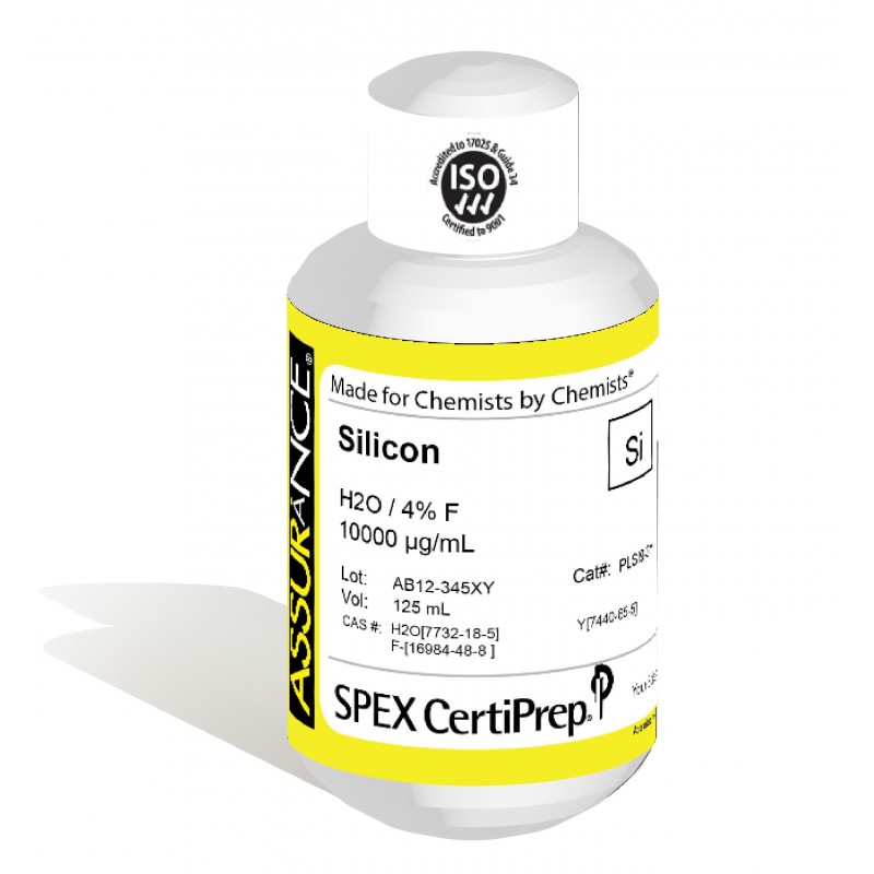 Assurance Grade Silicon for AA and ICP, 10,000 ug/mL (10,000 PPM), 125 mL, in H2O / 4% F, SPEX Certiprep, PLSI9-3Y