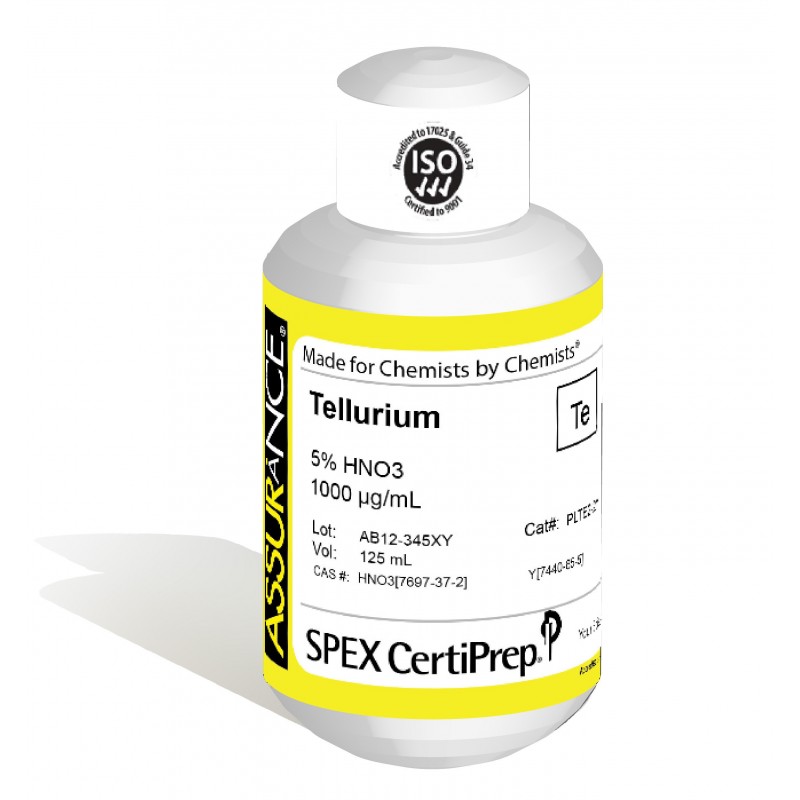 Assurance Grade Tellurium for AA and ICP, 1,000 ug/mL (1,000 PPM), 125 mL, in 5% HNO3, SPEX Certiprep, PLTE2-2Y