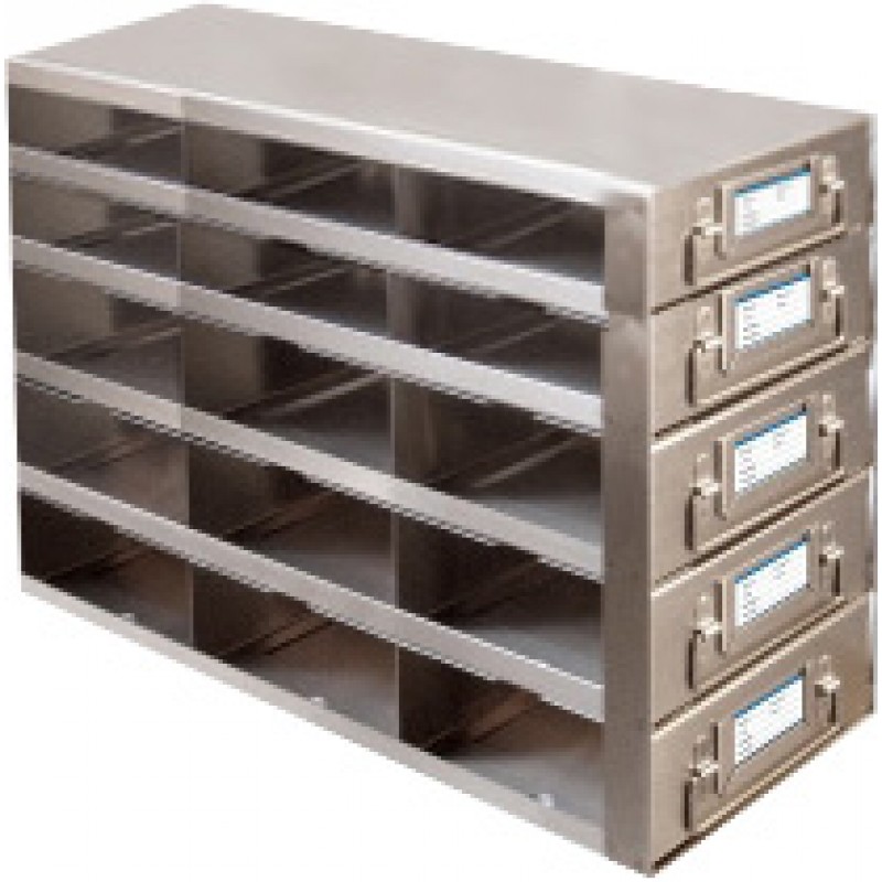 Argos Technologies Upright Freezer Drawer Rack for 96 Well Plates 384 Well Plates Holds 45 Plates w Lid Stainless Steel 1 Rack