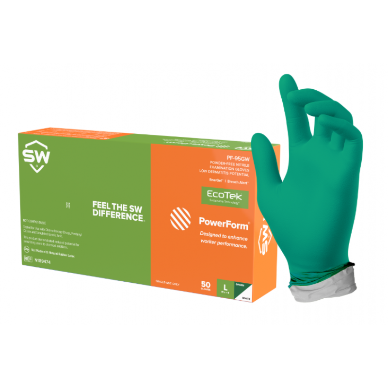 SW N189475, Nitrile Exam Gloves with EnerGel®, EcoTek® and Breach Alert® PF-95GW, Size X-Large, 10 box/Case