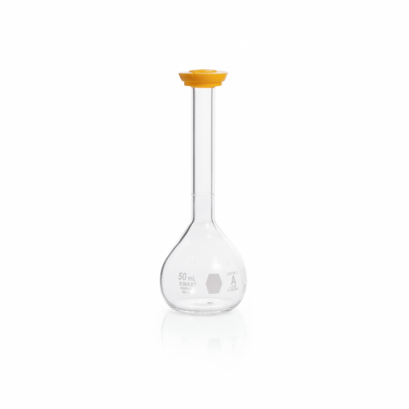KIMBLE® 28012-50 KIMAX® Serialized and Certified Volumetric Flask, Class A, with Snap Cap, 50 mL