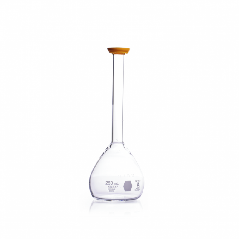 KIMBLE® 28012-250 KIMAX® Serialized and Certified Volumetric Flask, Class A, with Snap Cap, 250 mL
