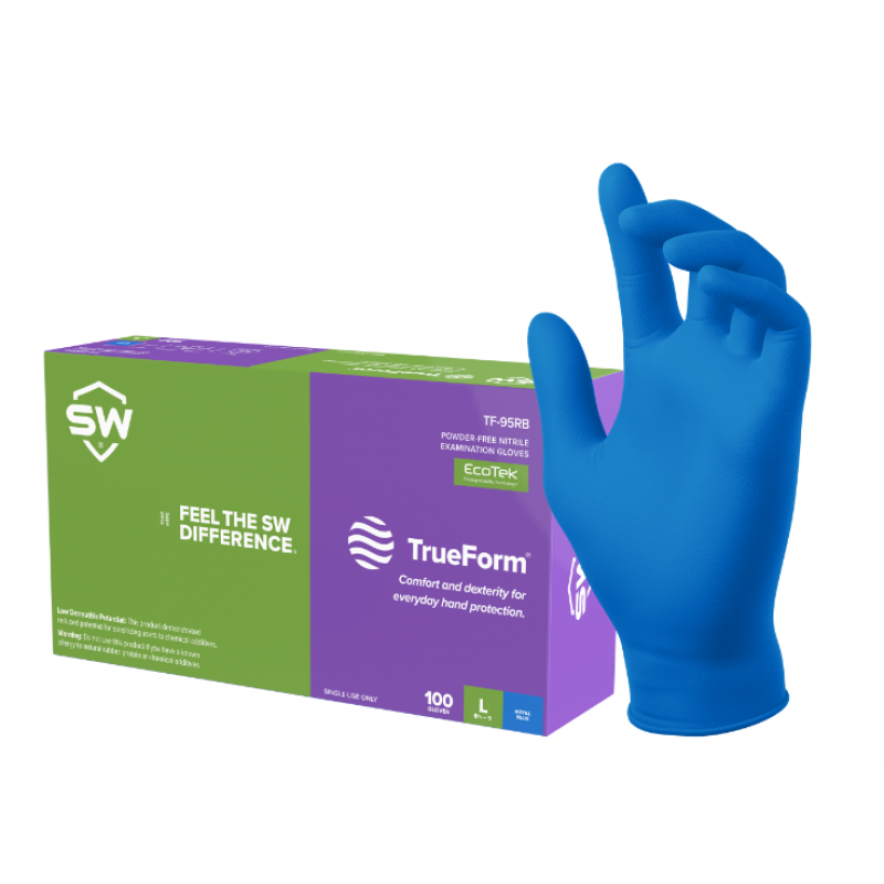 SW® N301341 TrueForm® TF-95RB Royal Blue 4.7mil Sustainable Nitrile Exam Gloves XSmall– 100ct/bx
