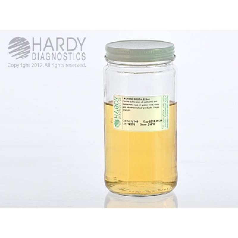 Hardy Diagnostic U146 Liquid Culture Media, Lactose Broth Jar,  225 mL, 180 Day Shelf Life (Pack of 12)