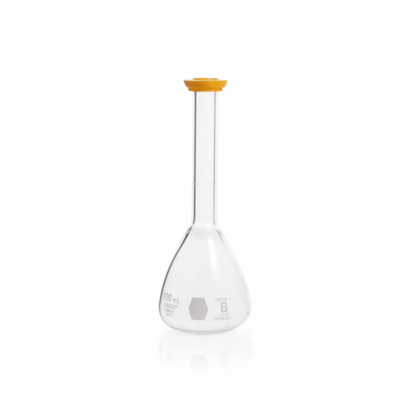 KIMBLE® 28012-100 KIMAX® Serialized and Certified Volumetric Flask, Class A, with Snap Cap, 100 mL