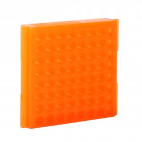 0084F Bio Plas 64-Well Reversible Microtube Rack, Fits 0.5, 1.5, 2.0mL Tubes, Fluorescent Orange