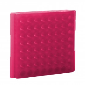 0085 Bio Plas 64-Well Reversible Microtube Rack, Fits 0.5, 1.5, 2.0mL Tubes, Pink