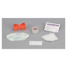 IV Start Kit, Includes: (1) 1" x 2" Label with Change Date, (1) 0.75" x 18" Transpore Surgical Tape, Clear, (1) 2.375" x 2.75" Tegaderm Transparent Dressing, (1) 1 ml PDI Prevantics CHG Skin Antiseptic Swab, (1) 1" x 18" Orange Textured Tourniquet, (2) 2"