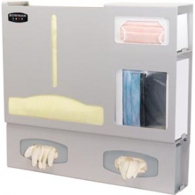 Bowman Manufacturing Company, Inc. LD-037 Protection Organizer, Holds A Variety of Gowns, Two Boxes of Gloves, One Box of Face Mask & One Box of Face Shields, Keyholes For Wall Mounting, Door Hanger Cut-Out, Quartz ABS Plastic, 22¾"W x 20½"H x 4¾"D (Made 