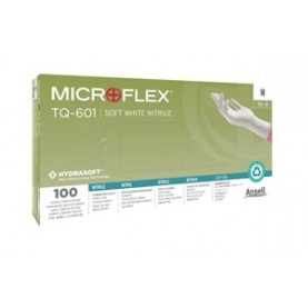 Ansell TQ-601-S Exam Gloves, Soft, PF Nitrile with Hydrasoft, Textured fingertips, White, Small, 100/bx, 10 bx/cs (96 cs/plt) (US Only)