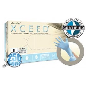 Ansell XC-310-L Exam Gloves, PF Nitrile, Textured Fingertips, Blue, Large, 250/bx, 10 bx/cs (60 cs/plt) (US Only)