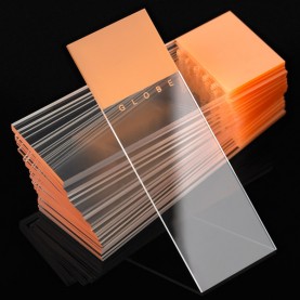 Globe Scientific Diamond™ White Glass Frosted Microscope Slides, 25 x 75 mm, Ground Edges, Orange Frosted on One Side, 1440 Slides