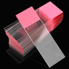 Globe Scientific Diamond™ White Glass Frosted Microscope Slides, 25 x 75 mm, Ground Edges, Pink Frosted on One Side, 1440 Slides