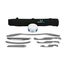 HawkGrips HGG Gold Set. Includes the Medium Handlebar (HG2), all six small instruments (HG4-HG9), one jar of regular emollient, and a User Manual