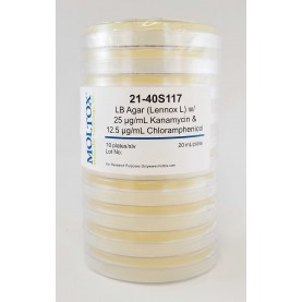 21-40S117, LB Agar w/Kan& Chloramphenicol, Plated Agar, 20 ml/plate, Culture Media, Moltox