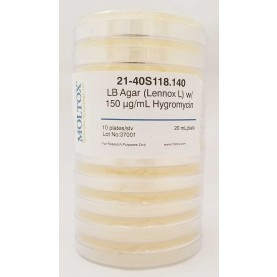 21-40S118.140A, LB Agar w/Hygromycin, Plated Agar, 20 ml/plate, Culture Media, Moltox