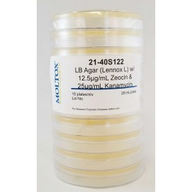 21-40S122, LB Agar w/Zeocin & Kanamycin, Plated Agar, 20 ml/plate, Culture Media, Moltox