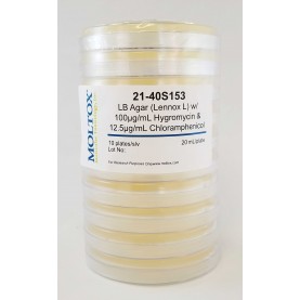 21-40S153, LB Agar w/ Hygro. & Chlor., Plated Agar, 20 ml/plate, Culture Media, Moltox