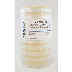 21-40S318, LB Agar w/10ug/ml Tetracycline, Plated Agar, 20 ml/plate, Culture Media, Moltox