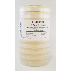 21-40S329, LB Agar w/ Amp & Lactose, Plated Agar, 20 ml/plate, Culture Media, Moltox