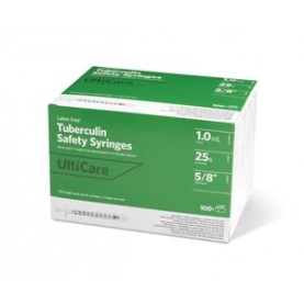 UltiMed, Inc. 25158 Safety Syringe, Fixed Needle, Tuberculin, 1mL, 25G x 5/8", 100/bx