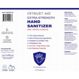 TrustMD MD0502103 Hand Sanitizer, Pump, Extra Strength, 70% Alcohol, 16oz, 24/cs (40 cs/plt)