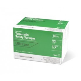 UltiMed, Inc. 63001 Safety Syringe, Fixed Needle, Tuberculin, 1mL, 27G x ½", 100/bx